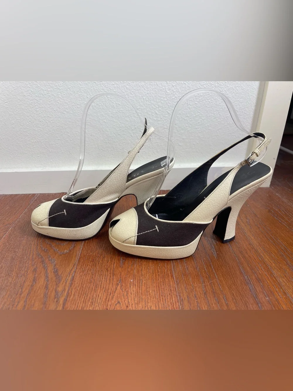 Rare Vintage PRADA Spring 2008 Runway Archive Canvas Platform Slingbacks 8.5